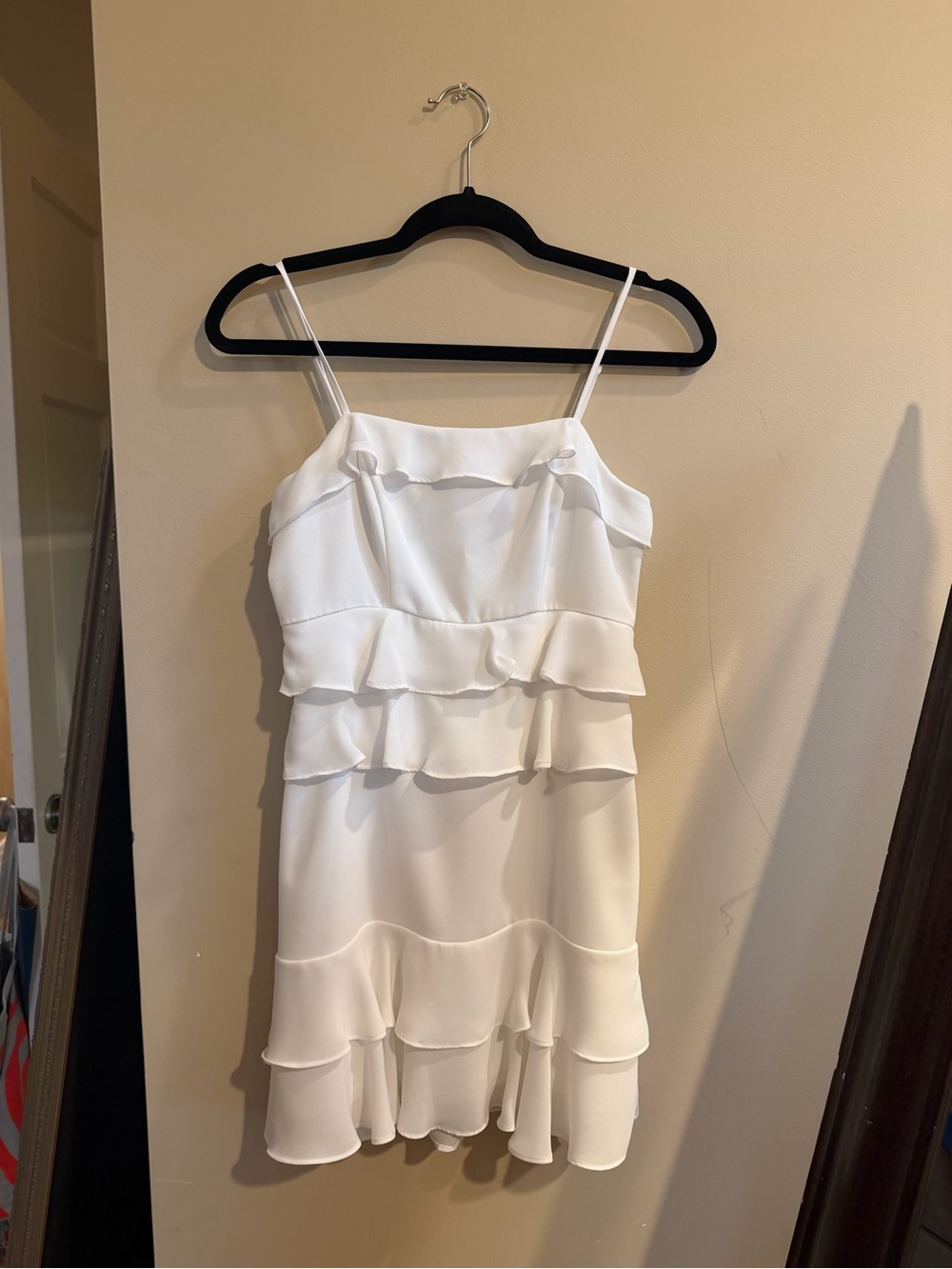 Parker White Tiered Ruffle Spaghetti-Strap Mini Dress